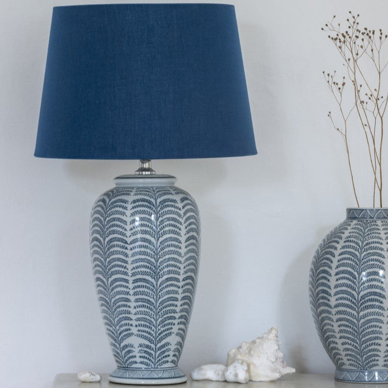 Navy Blue Palm Table Lamp