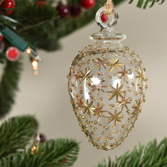 Night Sky Egg Handblown Glass Bauble - Gold & Clear - Large