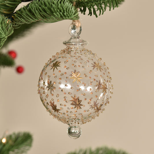 Night Sky Handblown Glass Bauble - Gold & Clear - Large
