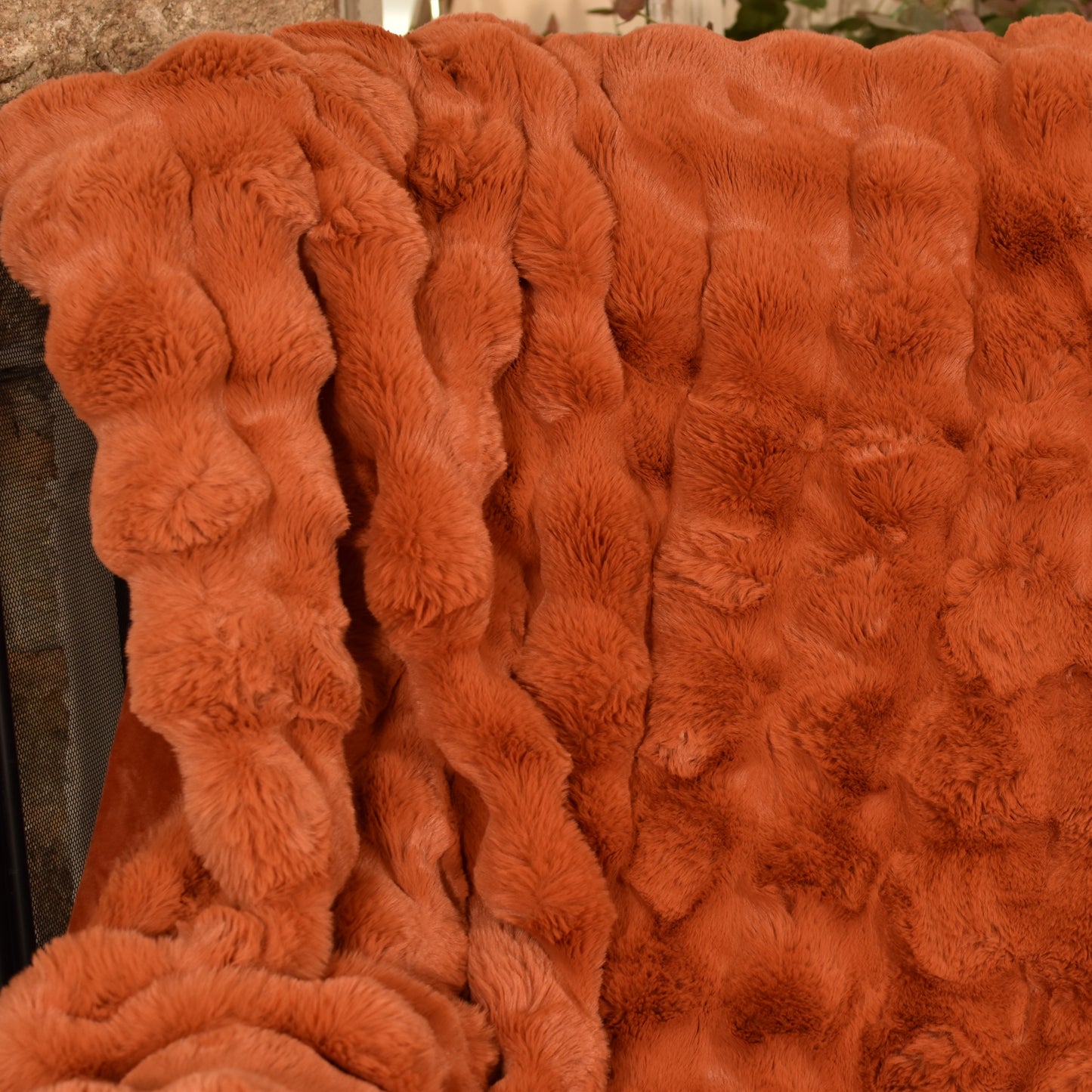Faux Rabbit Fur Throw - Orange