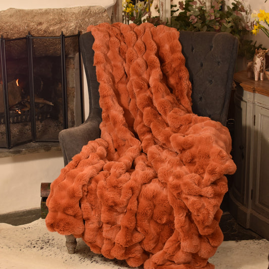Faux Rabbit Fur Throw - Orange