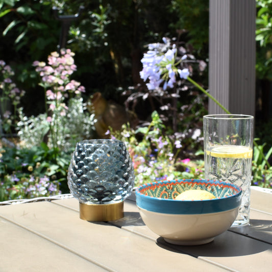 Pinecone Design Glass LED Battery Light - Smoky Grey