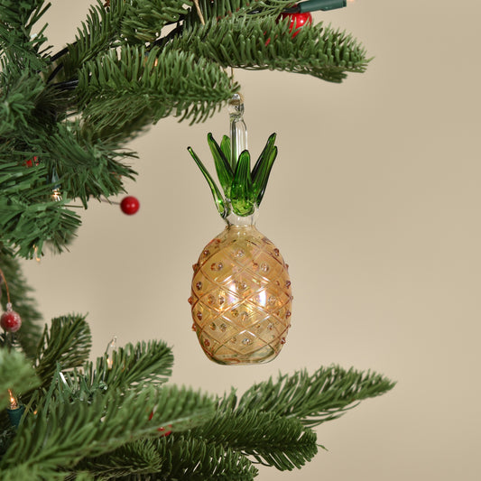 Pineapple Handblown Glass Bauble - Amber - Large