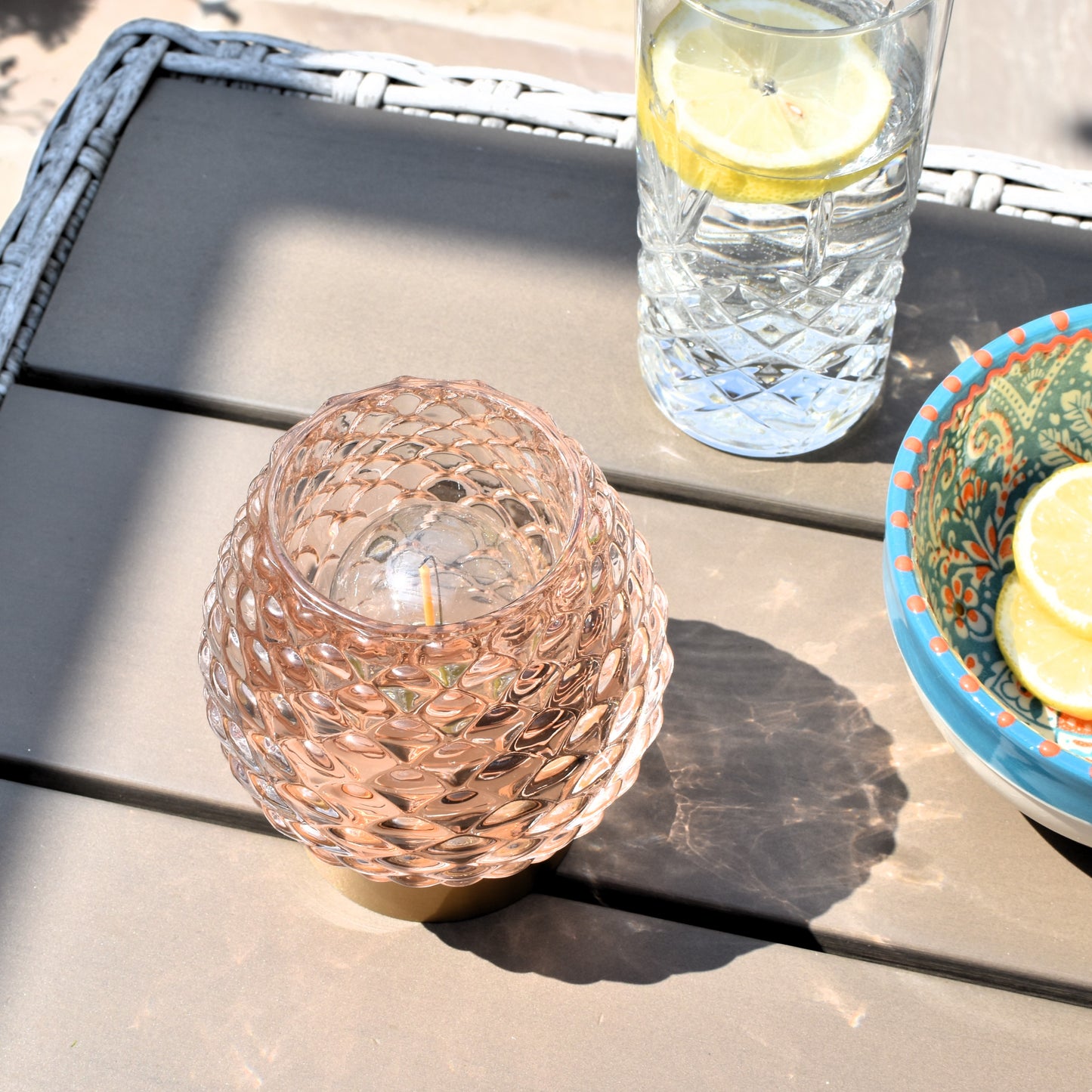 Pinecone Design Glass LED Battery Light - Pale Pink