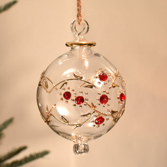 Mabel Handblown Glass Bauble - Red & Gold - Large