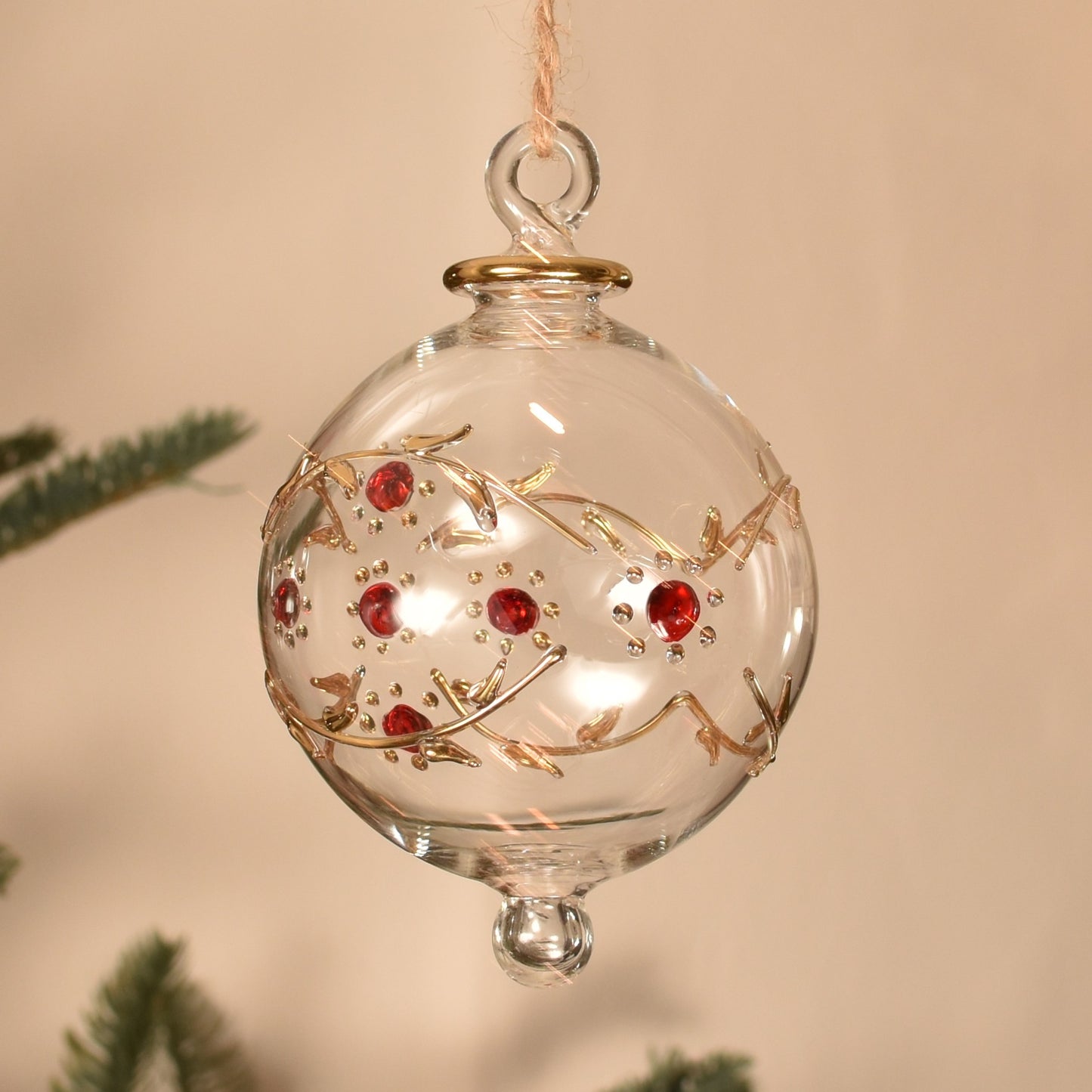 Mabel Handblown Glass Bauble - Red & Gold - Large