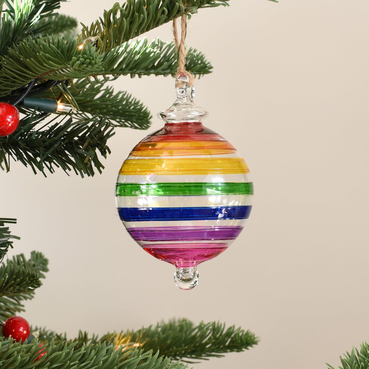 Rainbow Handblown Glass Bauble - Multi Colour - Large