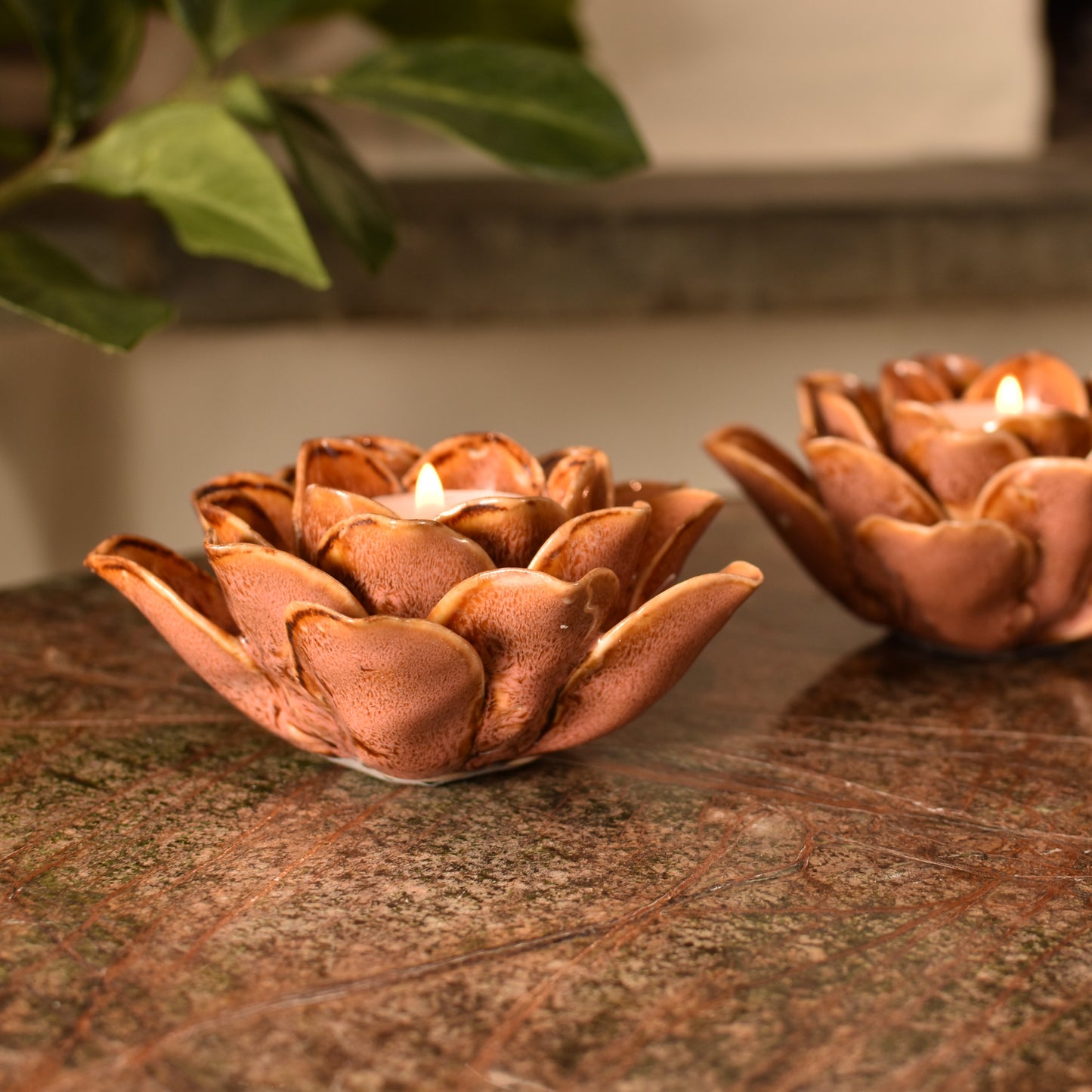 Pink & Red Flower T Light Holders - Pair