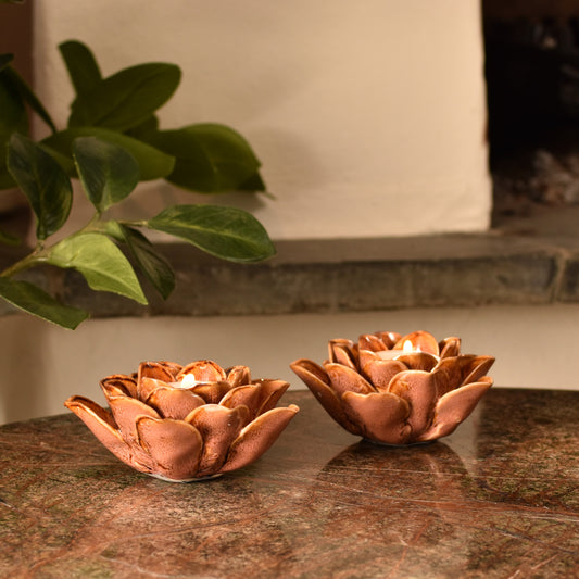 Pink & Red Flower T Light Holders - Pair