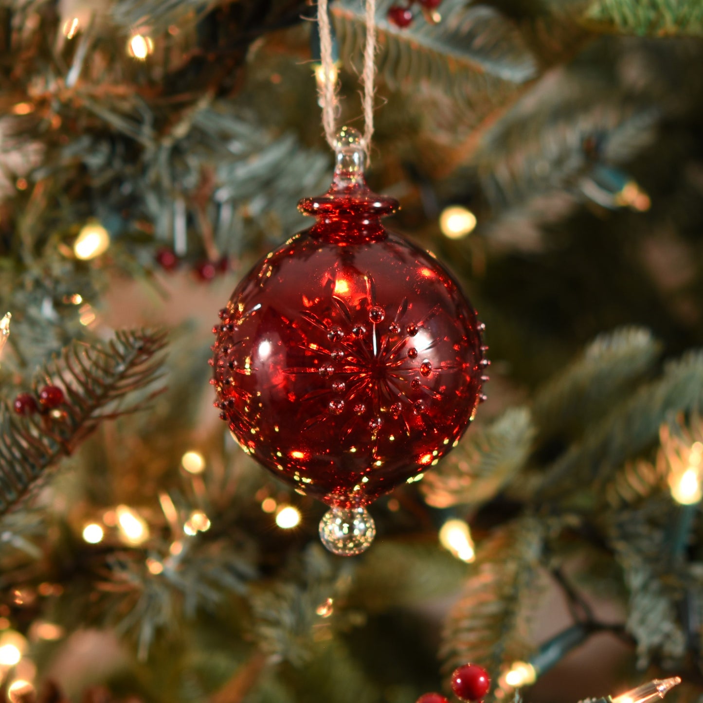 Snowflake Handblown Glass Bauble - Red - Large