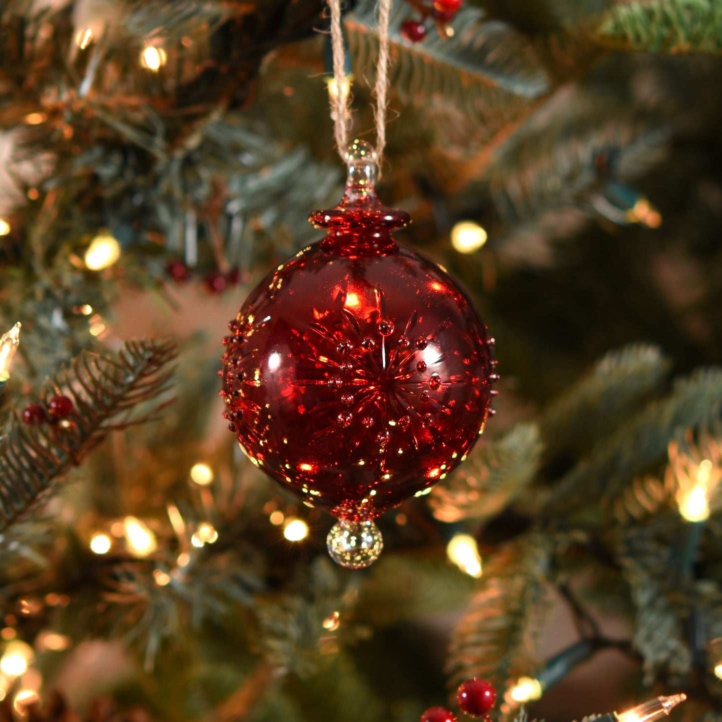 Snowflake Handblown Glass Bauble - Red - Large