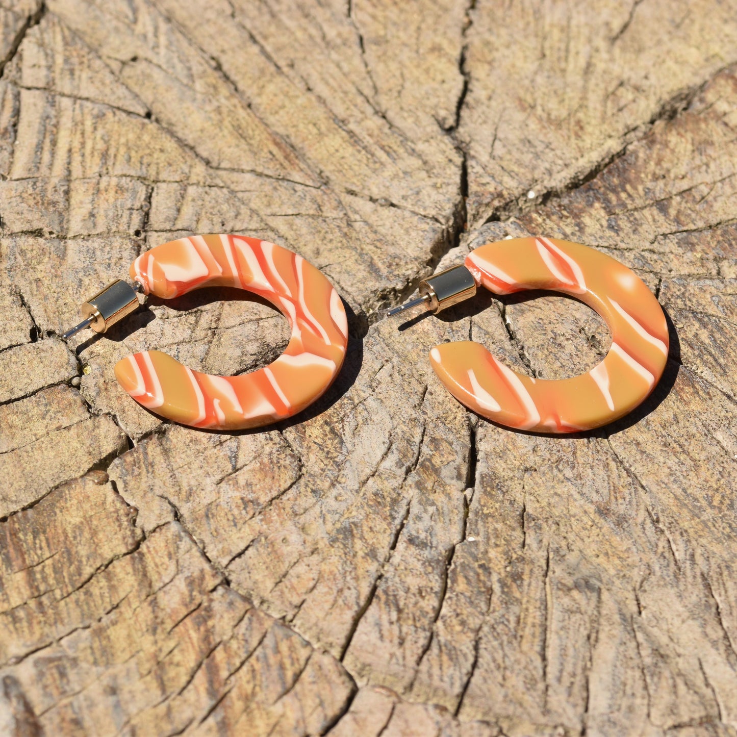 Eva Deep Hoop Earring - Orange & Khaki