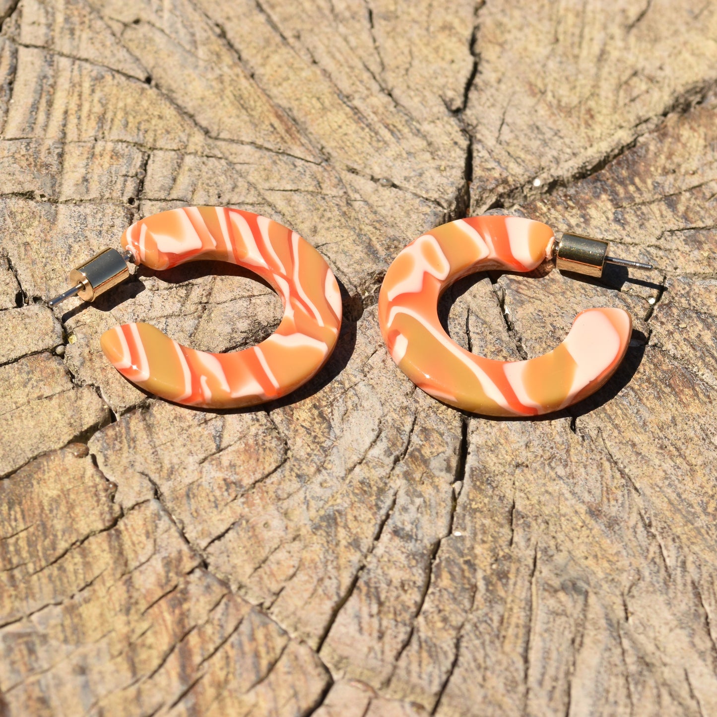 Eva Deep Hoop Earring - Orange & Khaki
