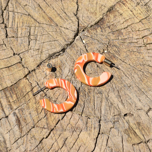 Eva Deep Hoop Earring - Orange & Khaki