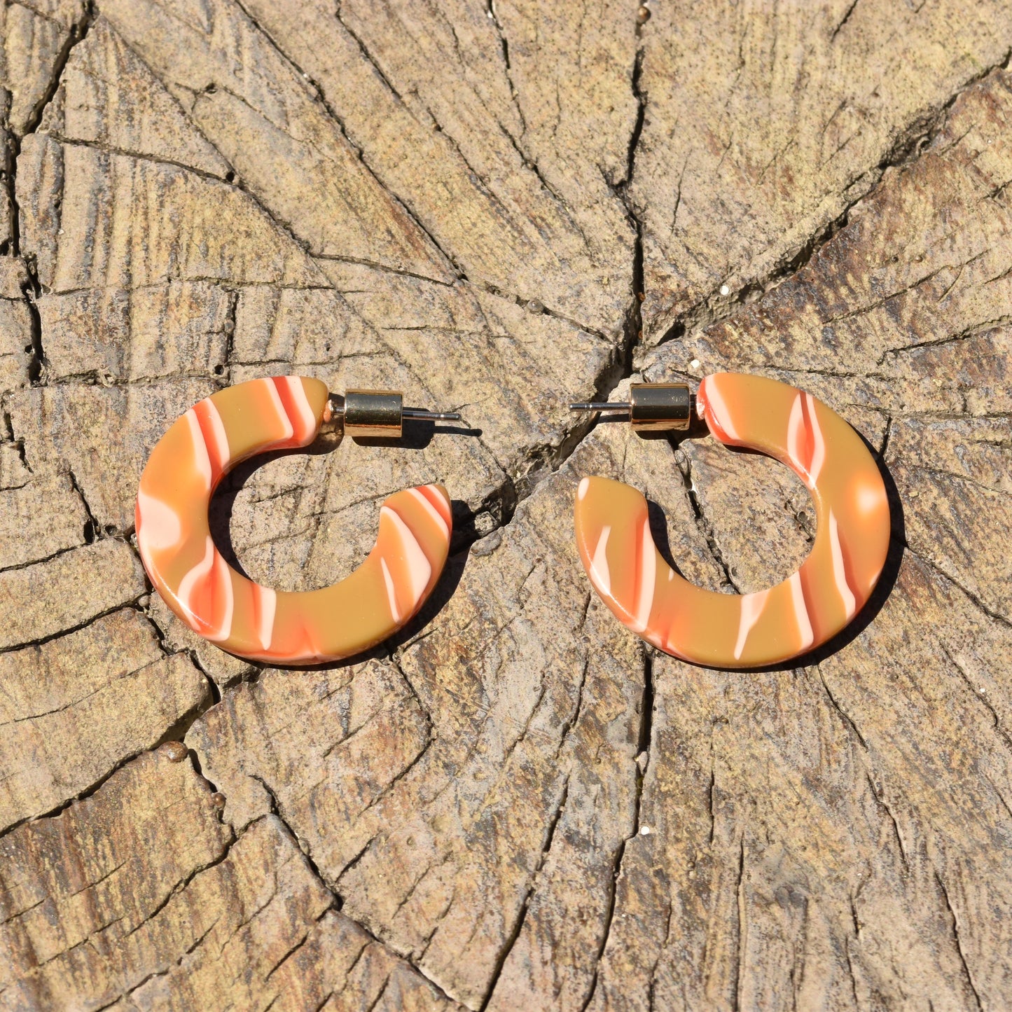 Eva Deep Hoop Earring - Orange & Khaki