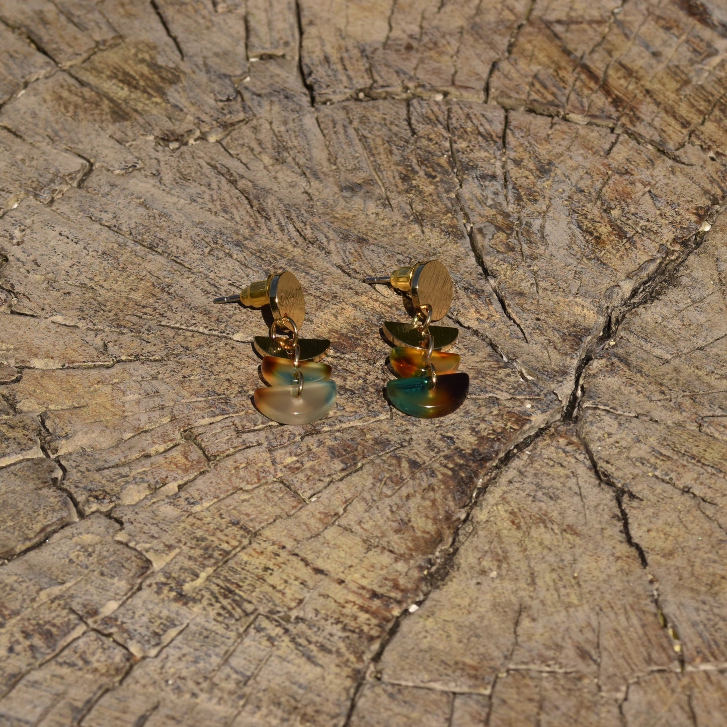 Clara Multi Tier Resin Earring - Blue & Brown