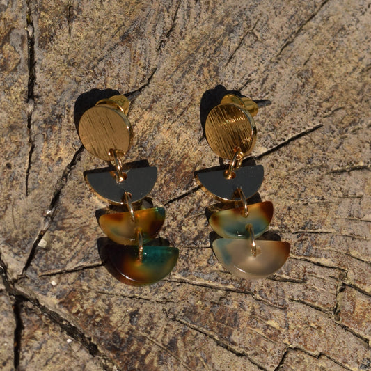 Clara Multi Tier Resin Earring - Blue & Brown