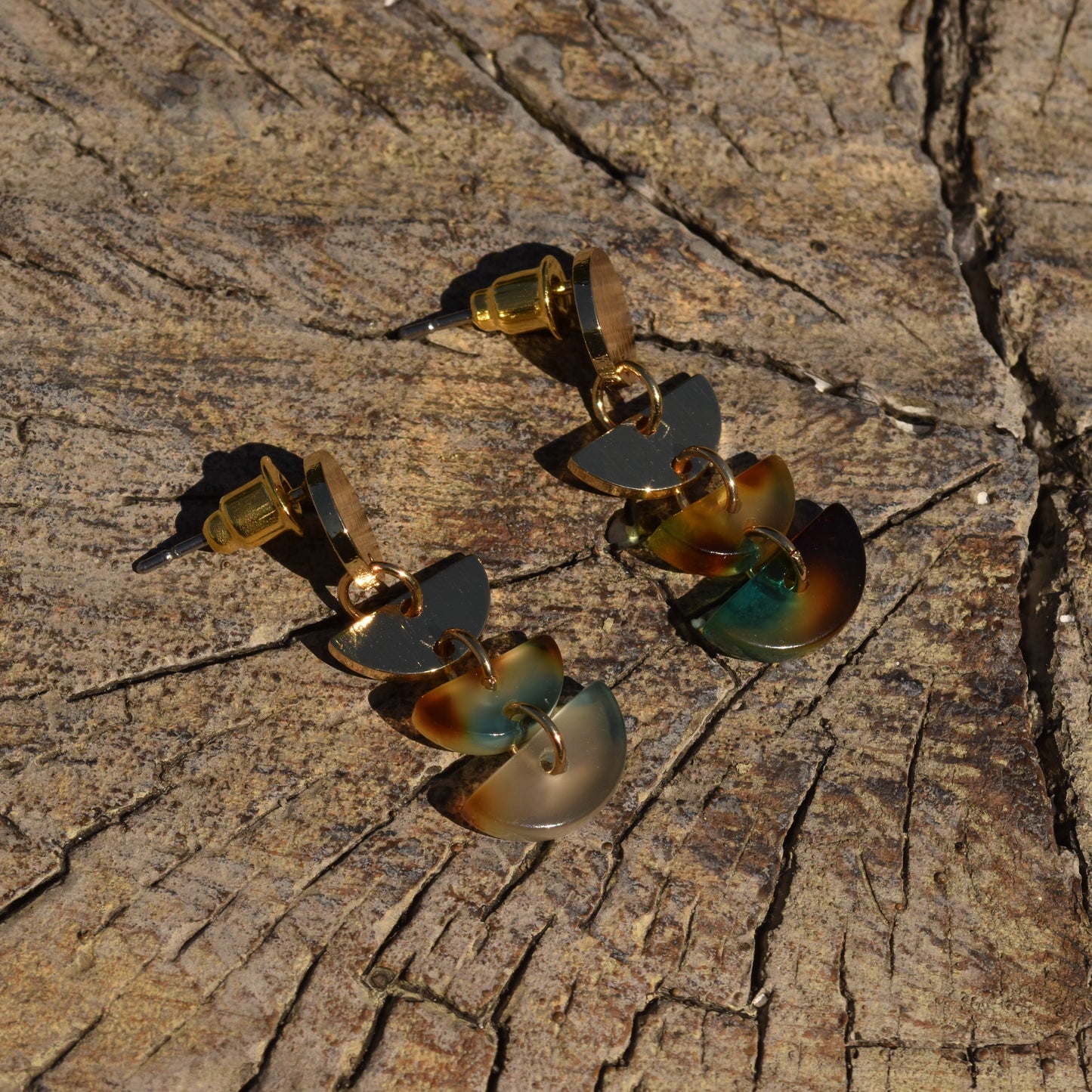 Clara Multi Tier Resin Earring - Blue & Brown