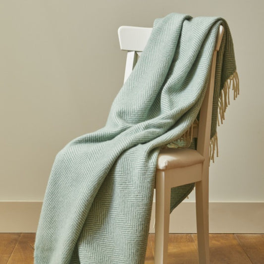 Sea Green Fishbone Pure Wool Throw