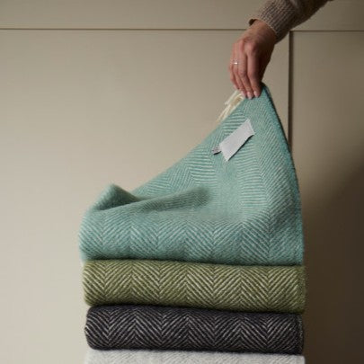 Sea Green Fishbone Pure Wool Throw