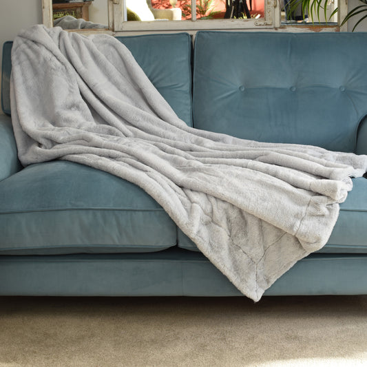 Faux Fur Throw - Short Pile - Silver Grey
