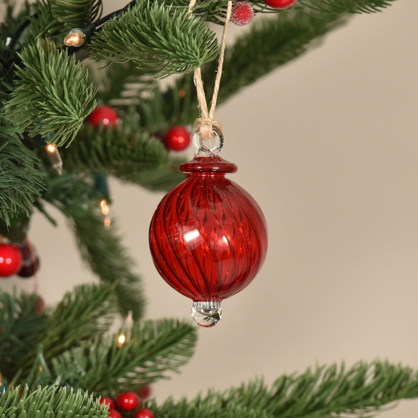 Spiral Handblown Glass Bauble - Red - Small