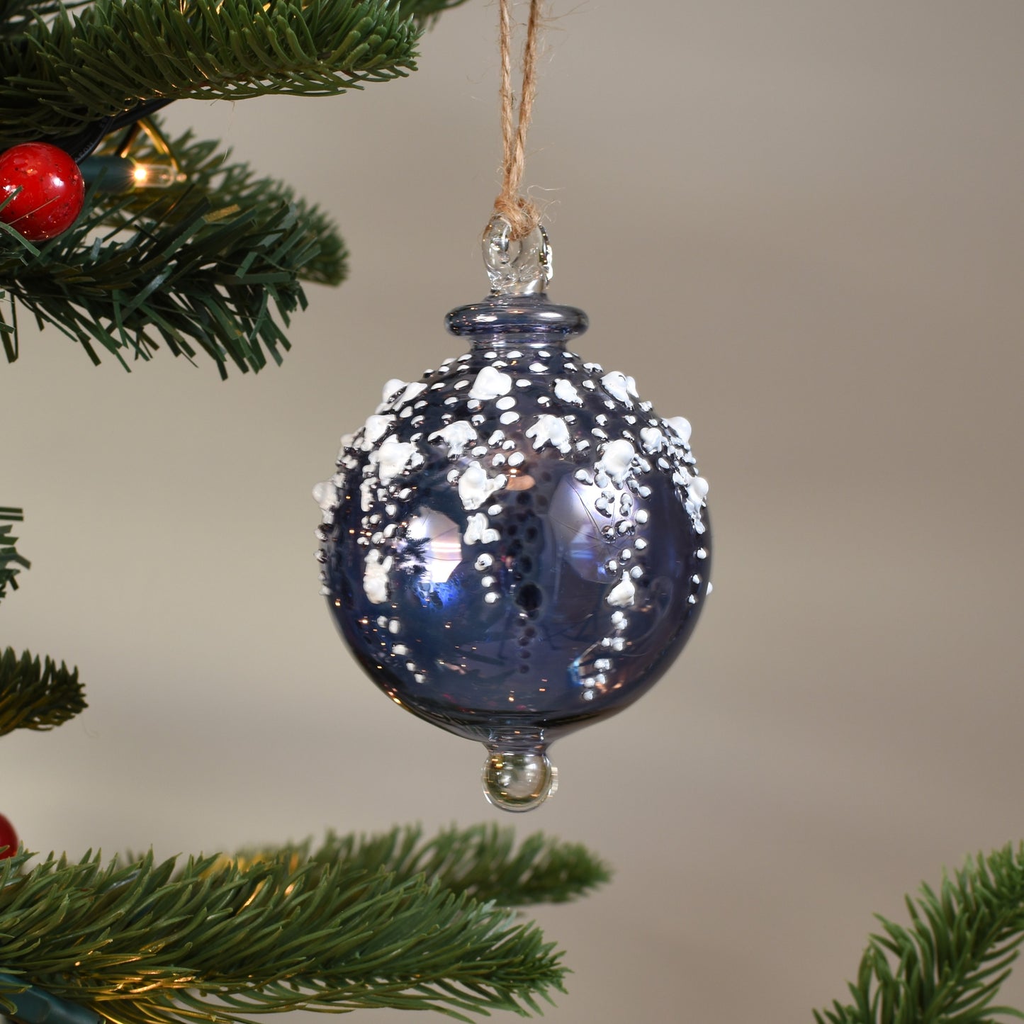 Snow Drift Handblown Glass Bauble - Blue - Large