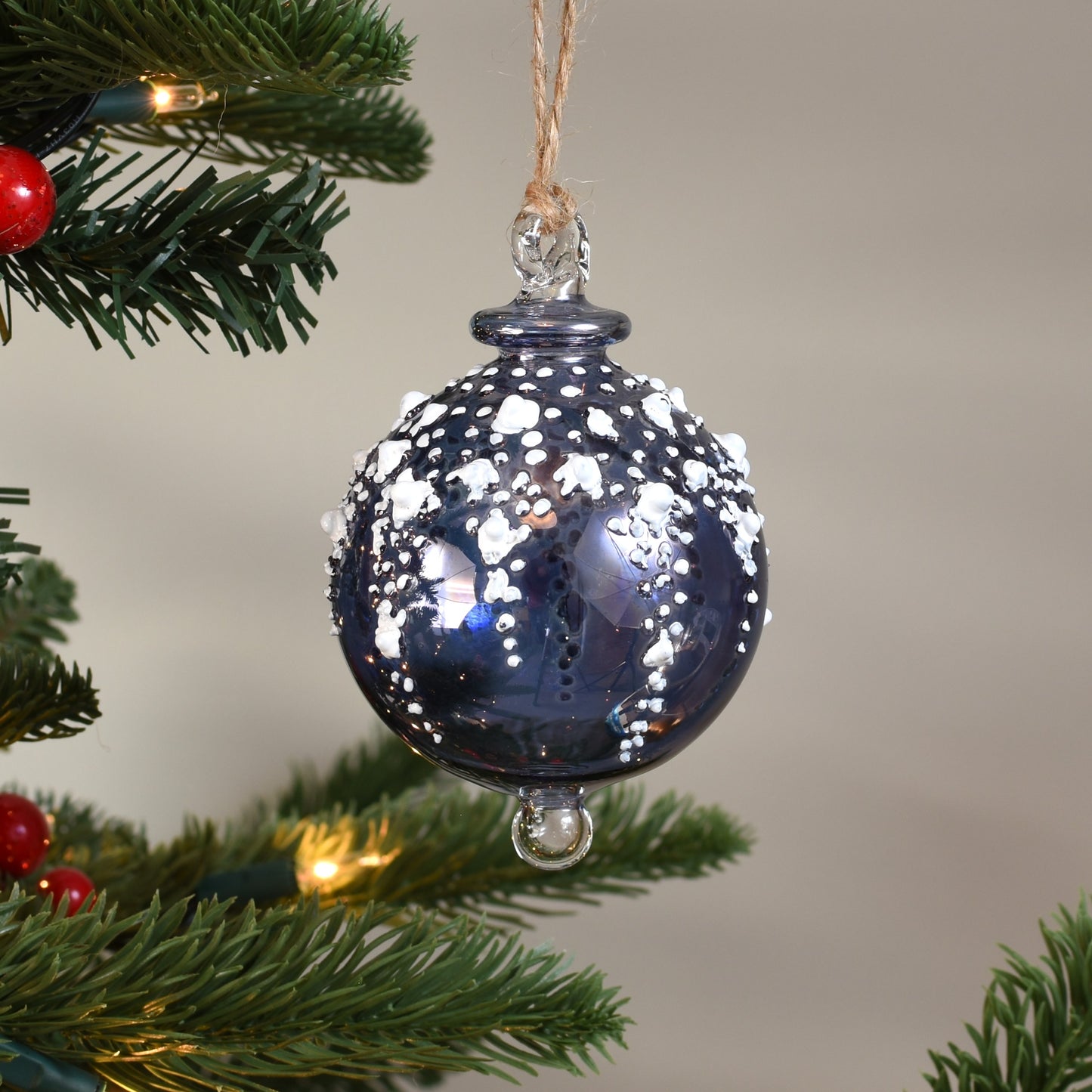 Snow Drift Handblown Glass Bauble - Blue - Large