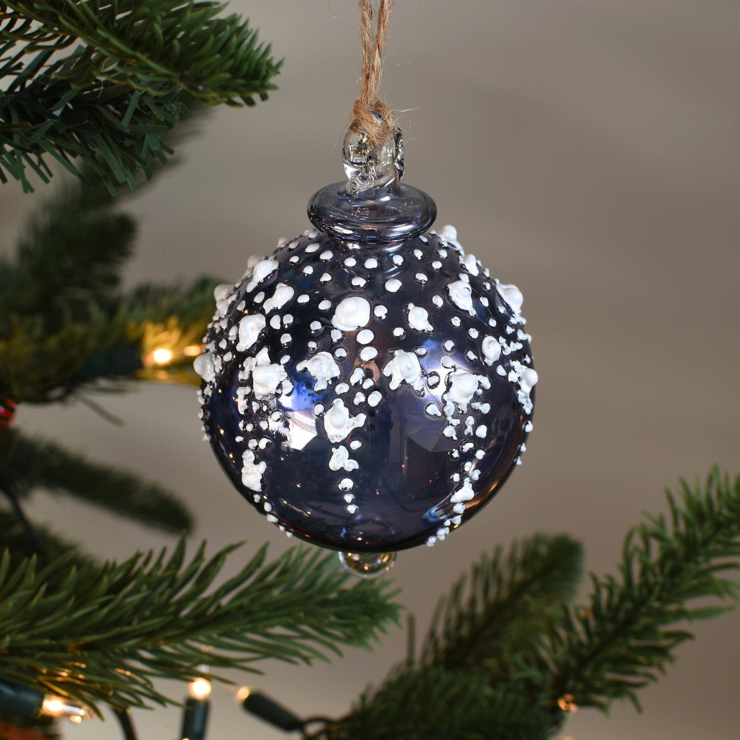 Snow Drift Handblown Glass Bauble - Blue - Large