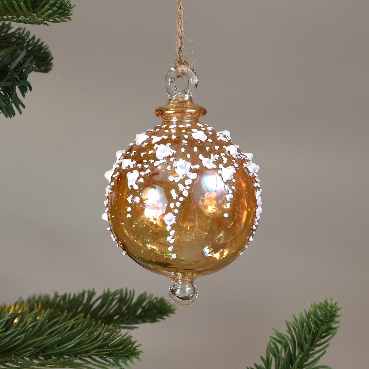 Snow Drift Handblown Glass Bauble - Amber - Large