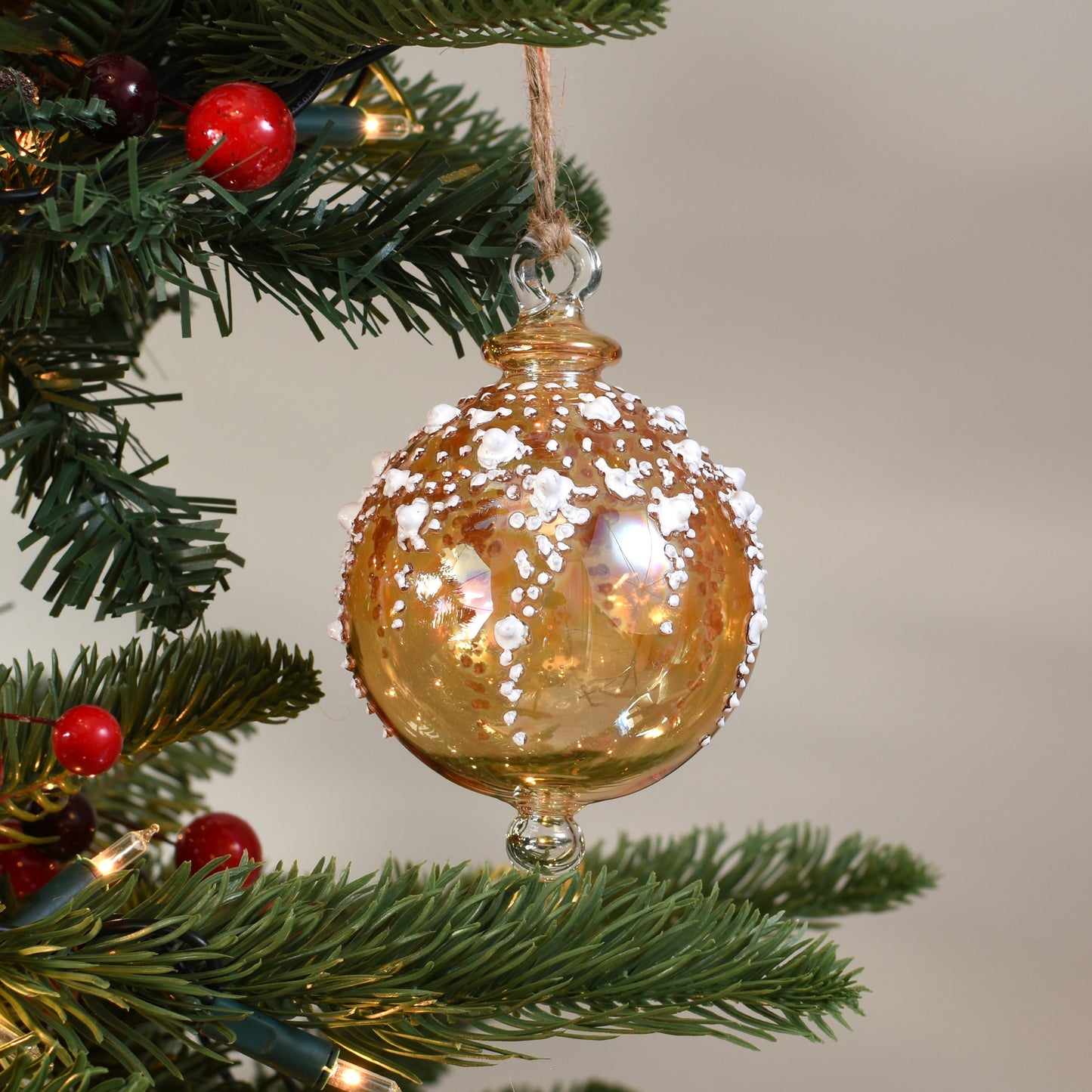 Snow Drift Handblown Glass Bauble - Amber - Large