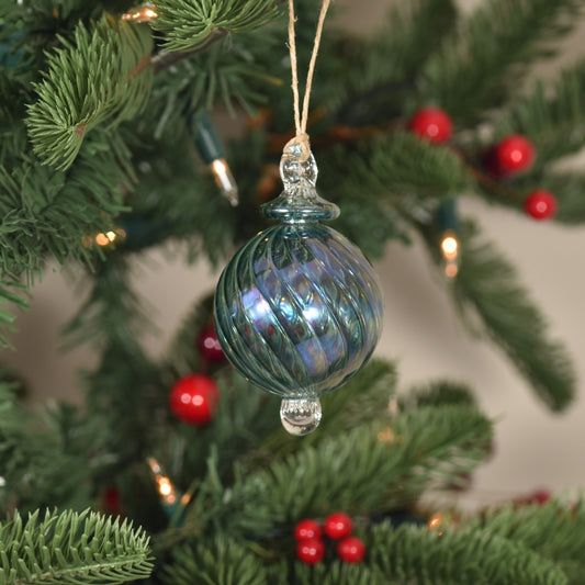 Spiral Handblown Glass Bauble - Jade Green - Small
