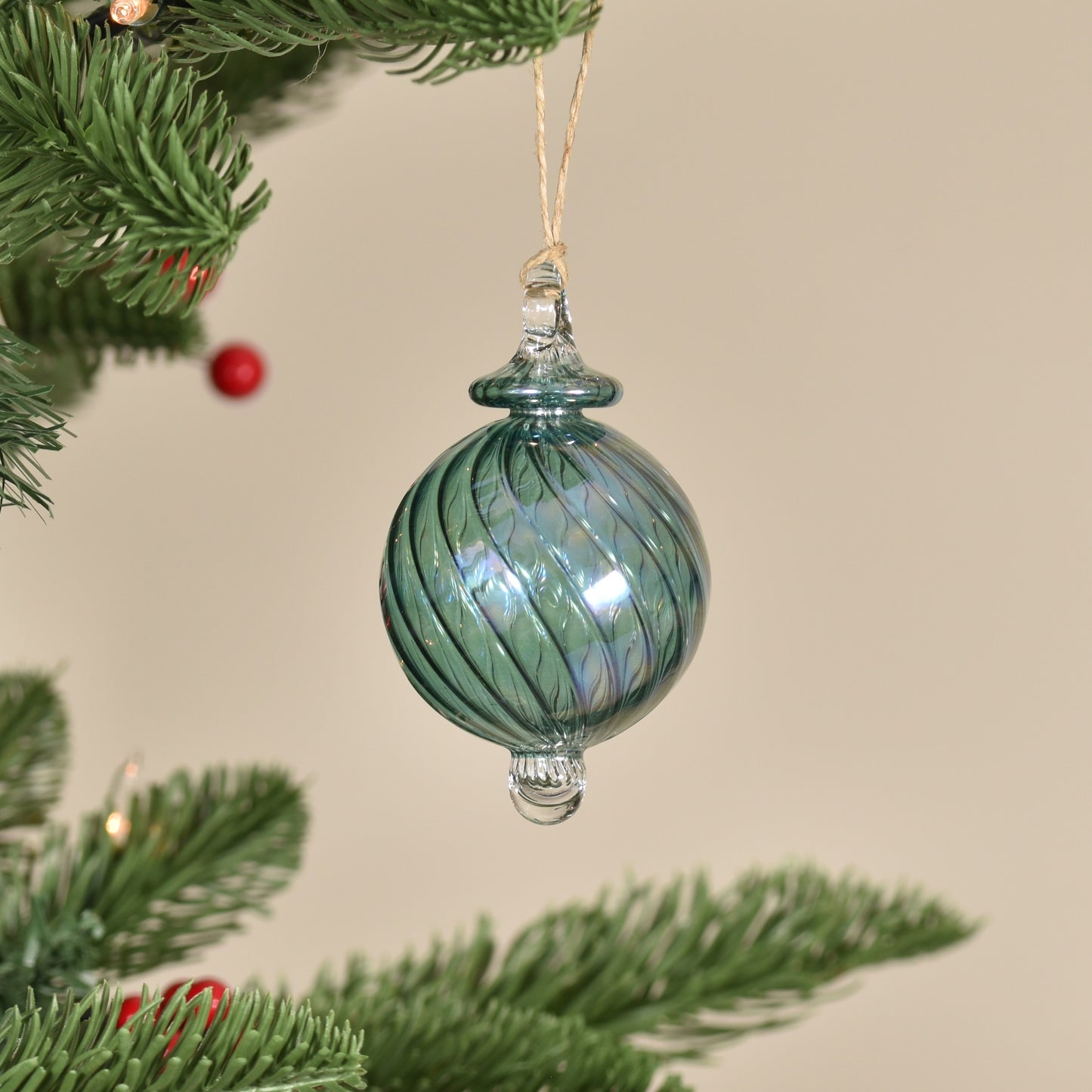 Spiral Handblown Glass Bauble - Jade Green - Small