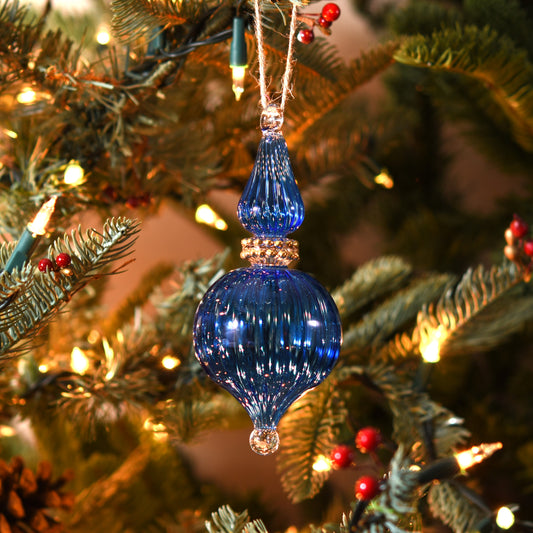 Spiral Droplet - Egyptian Glass Bauble - Blue & Gold - Large