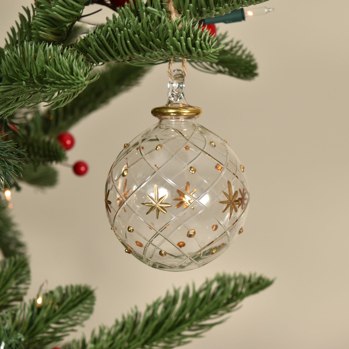 Wish Upon A Star Handblown Glass Bauble - Clear & Gold - Large