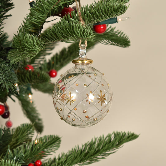 Wish Upon A Star Handblown Glass Bauble - Clear & Gold - Large