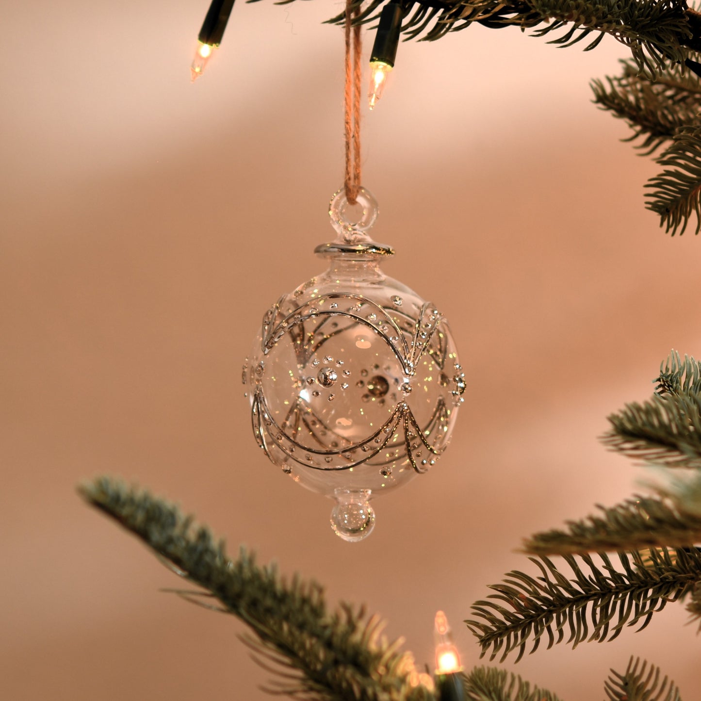 Granada Handblown Glass Bauble - Clear & Silver - Large