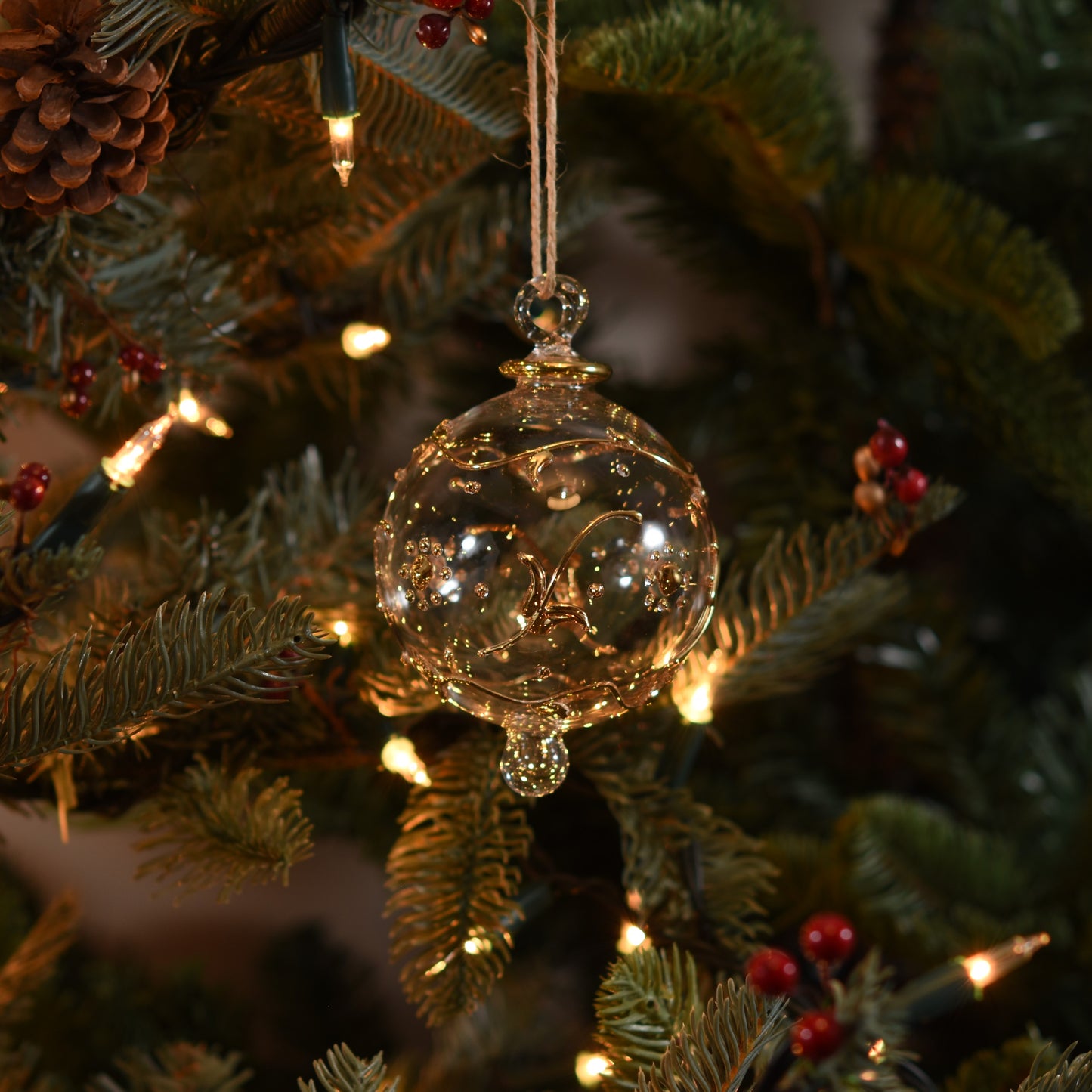 Florence Handblown Glass Bauble - Gold & Clear- Large