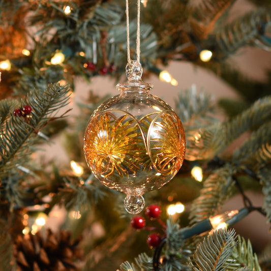 Palm Handblown Glass Bauble - Gold & Amber - Large