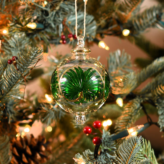 Palm Handblown Glass Bauble - Green & Gold - Large