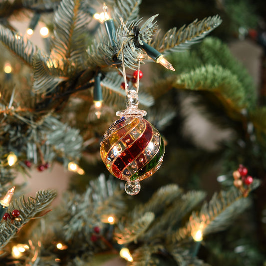 Ribbons Handblown Glass Bauble - Gold & Multi - Small