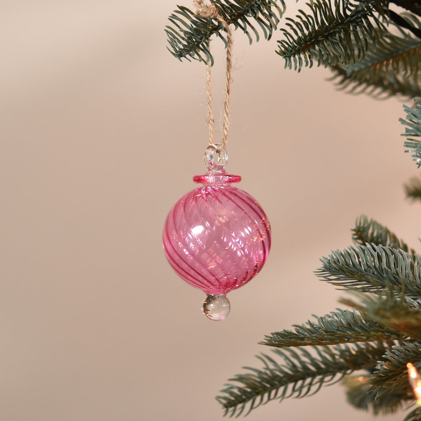 Spiral Handblown Glass Bauble - Pink - Small