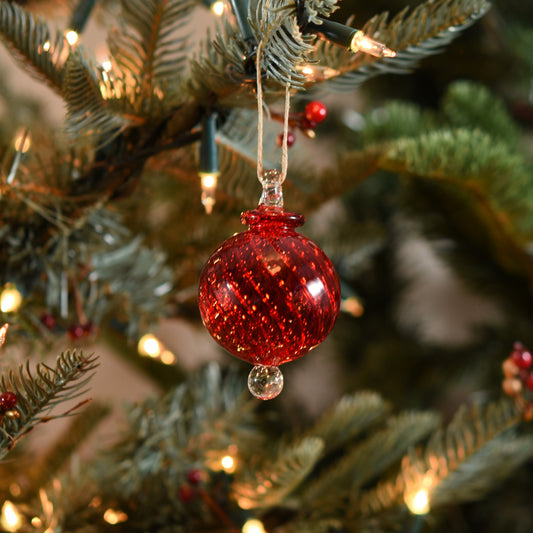 Spiral Handblown Glass Bauble - Red - Small