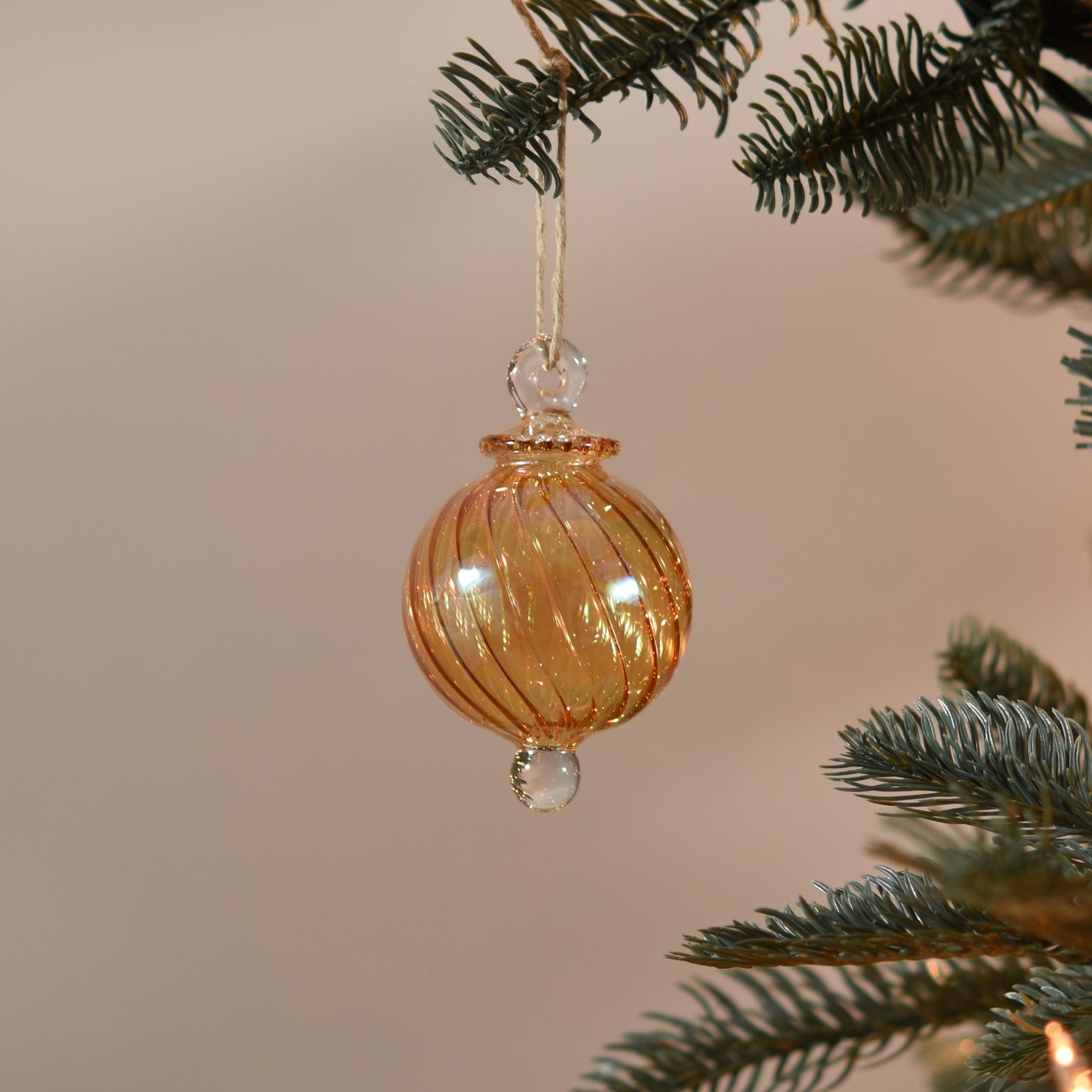 Spiral Handblown Glass Bauble - Amber - Small