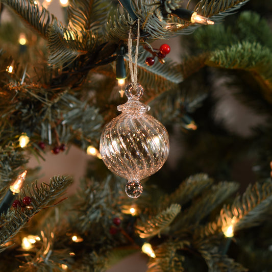 Spiral Handblown Glass Bauble - Clear Iridescent - Small