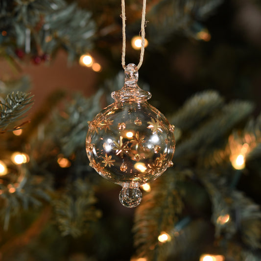 Night Sky Handblown Glass Bauble - Gold & Clear - Small