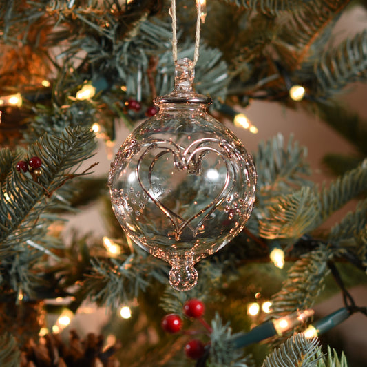 Love Heart Egyptian Glass Bauble - Silver - Large