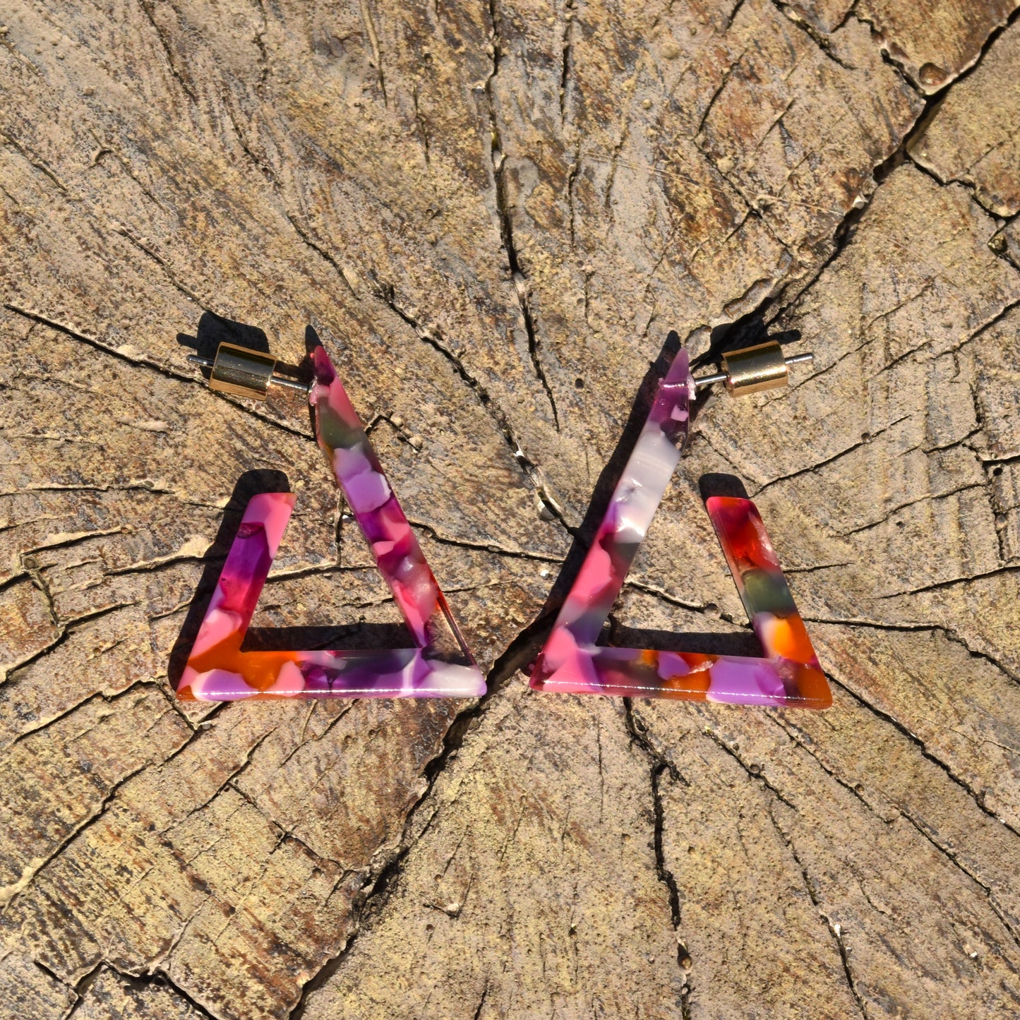 Triangular Hoop Earring - Fuchsia