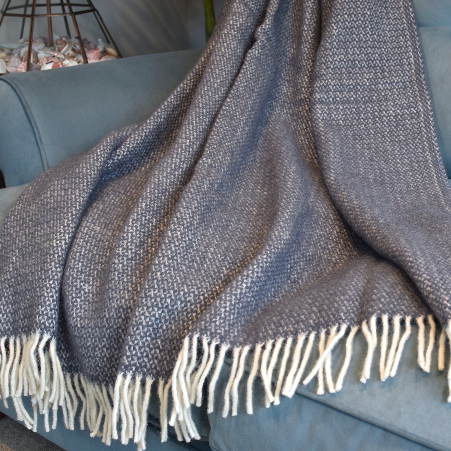 Slate Grey & Off White Windmill Pure Wool Throw