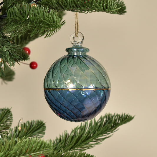 Two Tone Spiral Egyptian Glass Bauble - Jade Green & Blue - Large